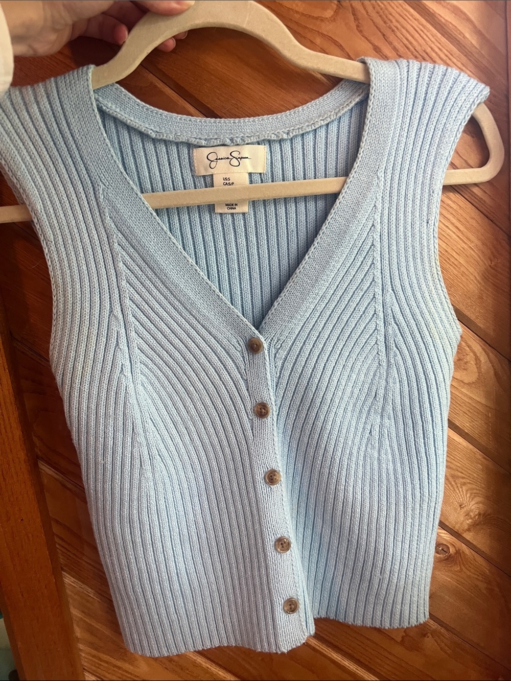 Light Blue Ribbed Button-Front Sweater Vest